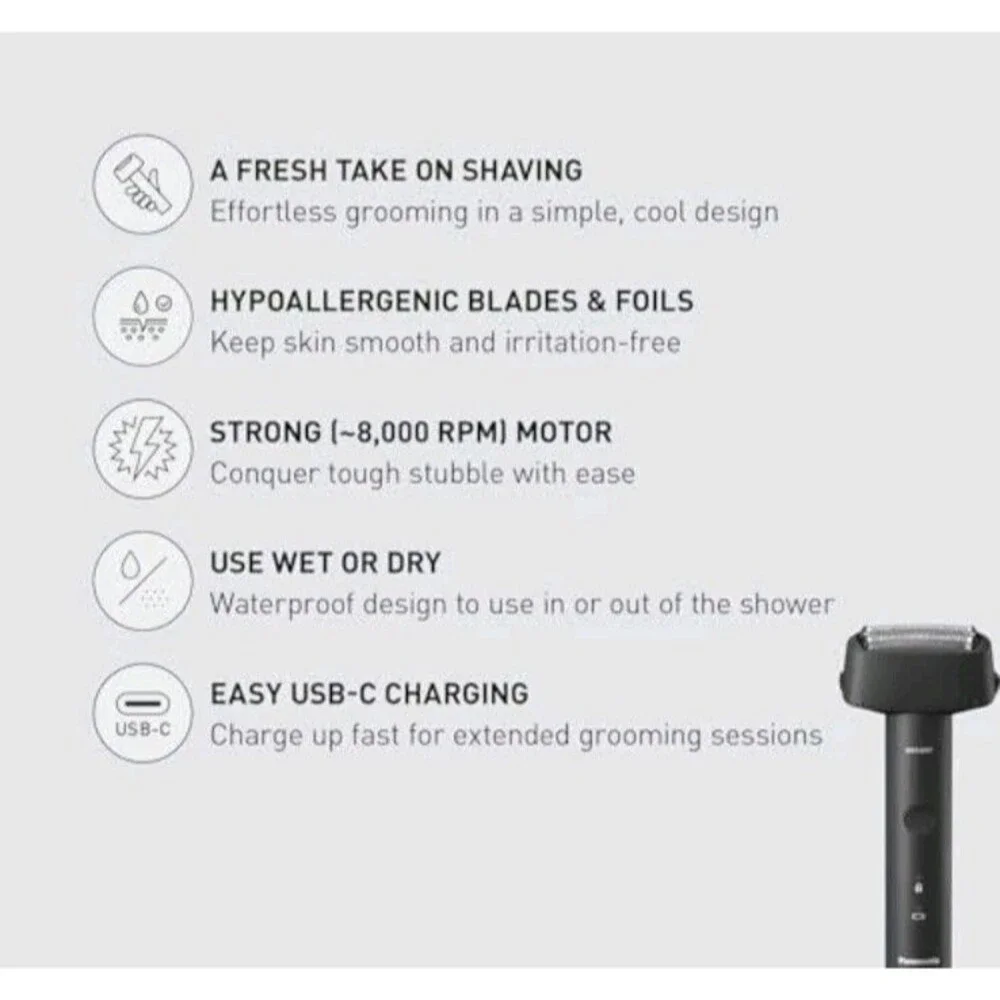 ES-RM3B-K Electric Razor for Men Wet Dry Shaver USB-C 3 Blade Trimmer